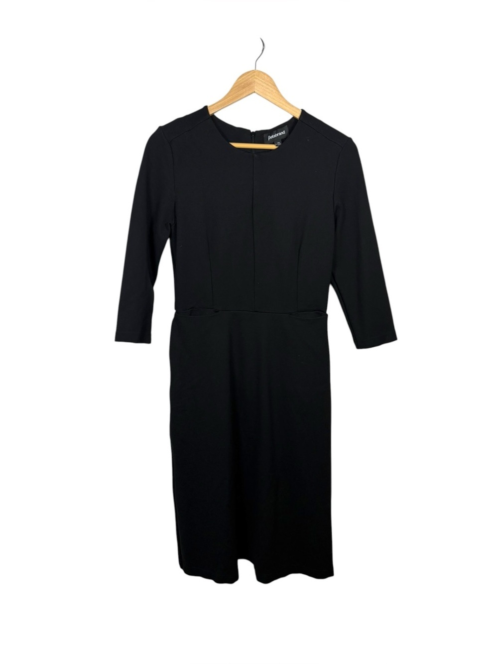 Betabrand Black Ponte Knit Midi Dress Back Zip Pocket Career Workwear Medium